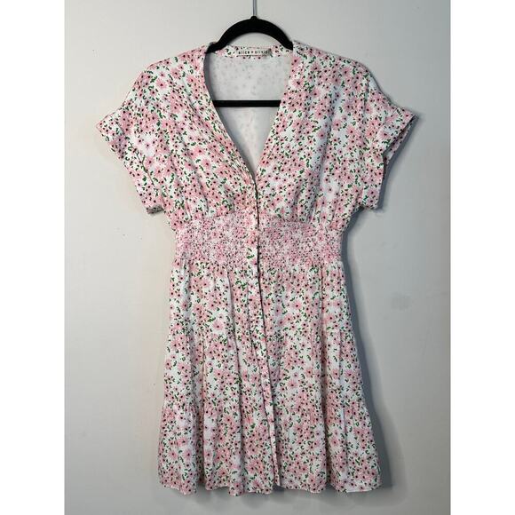 Alice Olivia Keela Floral Print Smocked Button-Front Dress Sz4 - Picture 2 of 7